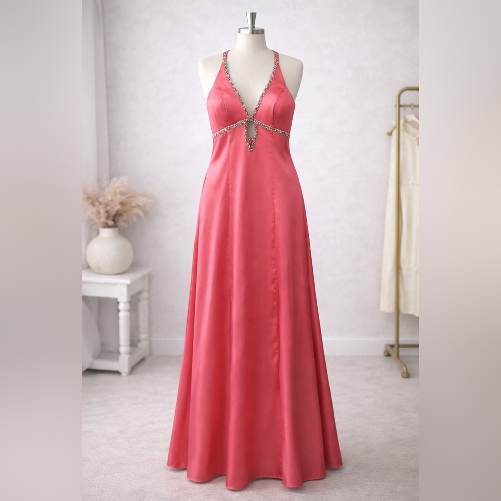 Cache Coral Pink Beaded Halter Evening Gown – Size 2XS